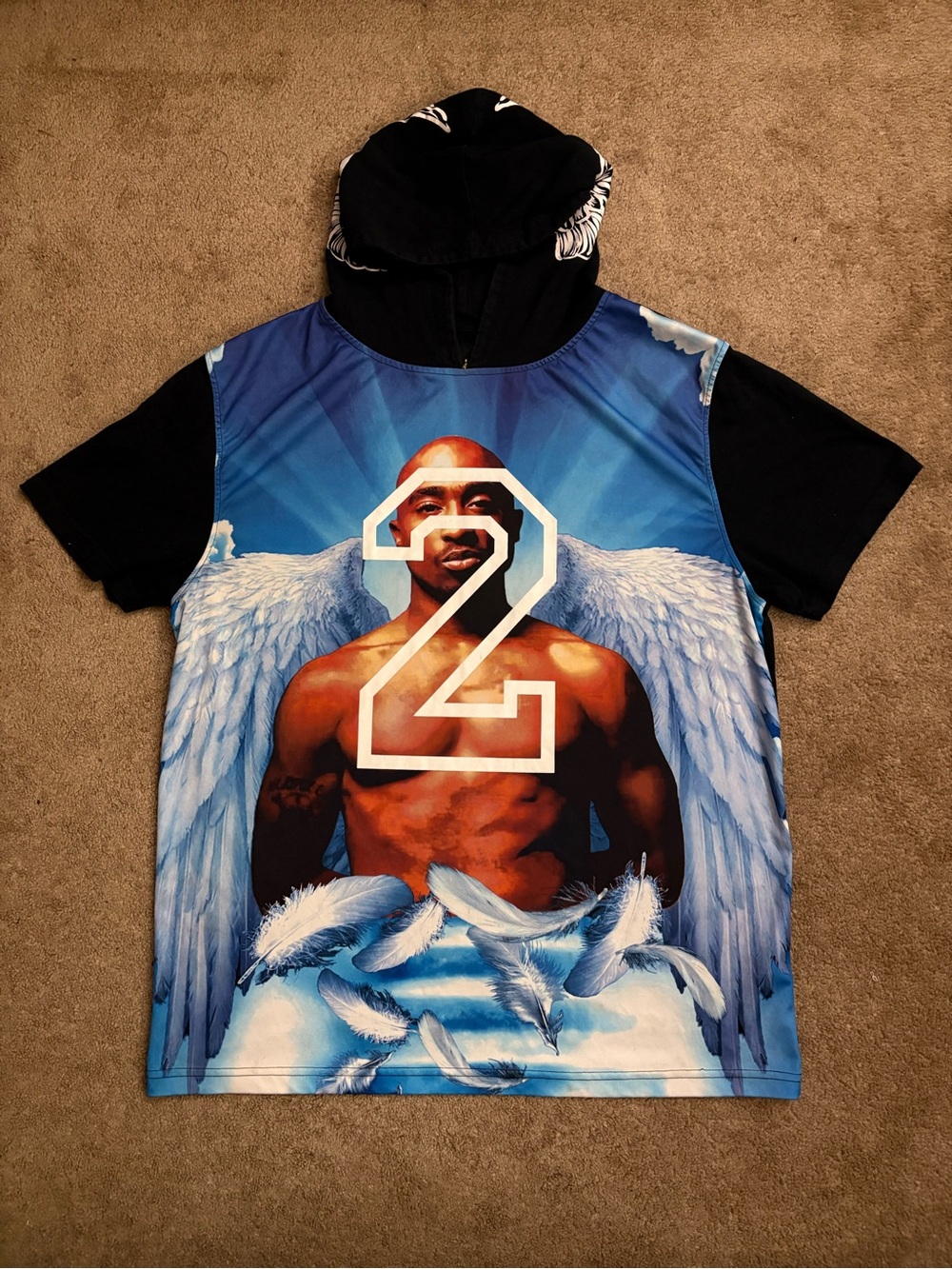 Tupac Hoodie Men's 2XL All Over Print Short Sleeve Maxi Milian Rapper Rap